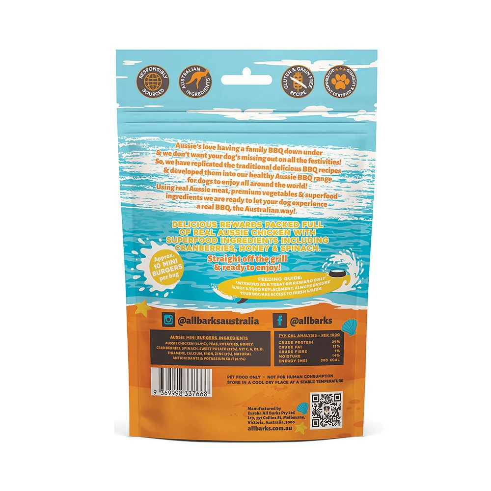 All Barks Aussie Mini Burgers Chicken & Superfood Dog Treats 110g - Image 2