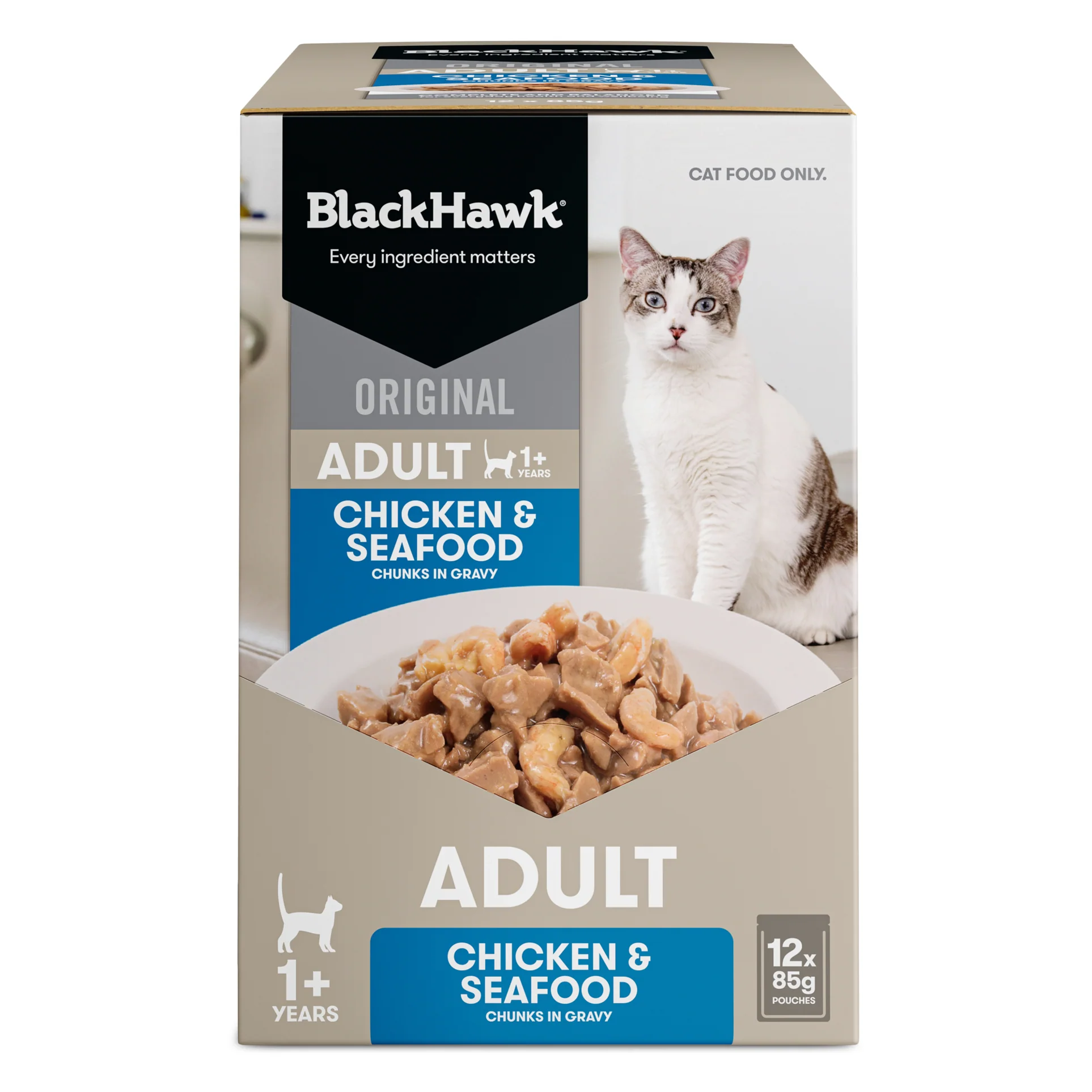 Black Hawk Adult Cat Chicken & Seafood Gravy 85gx12 - Image 3