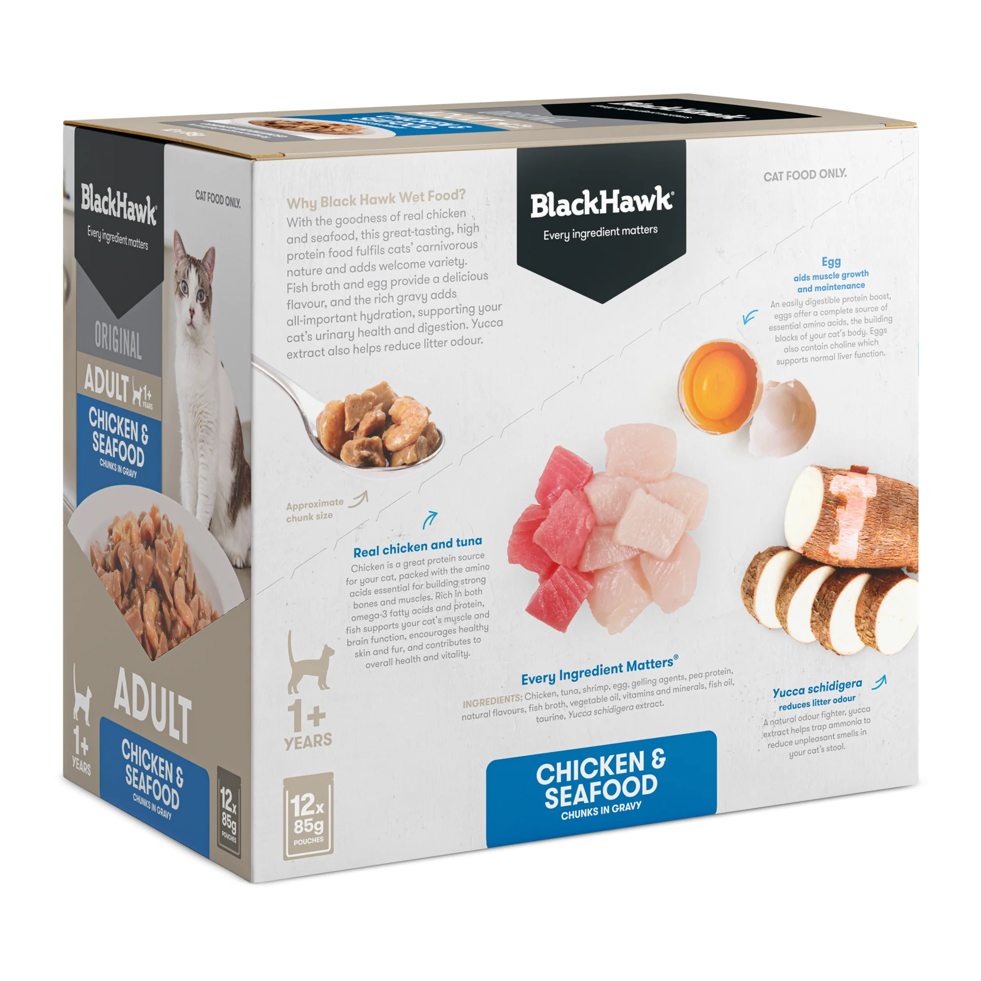 Black Hawk Adult Cat Chicken & Seafood Gravy 85gx12 - Image 4