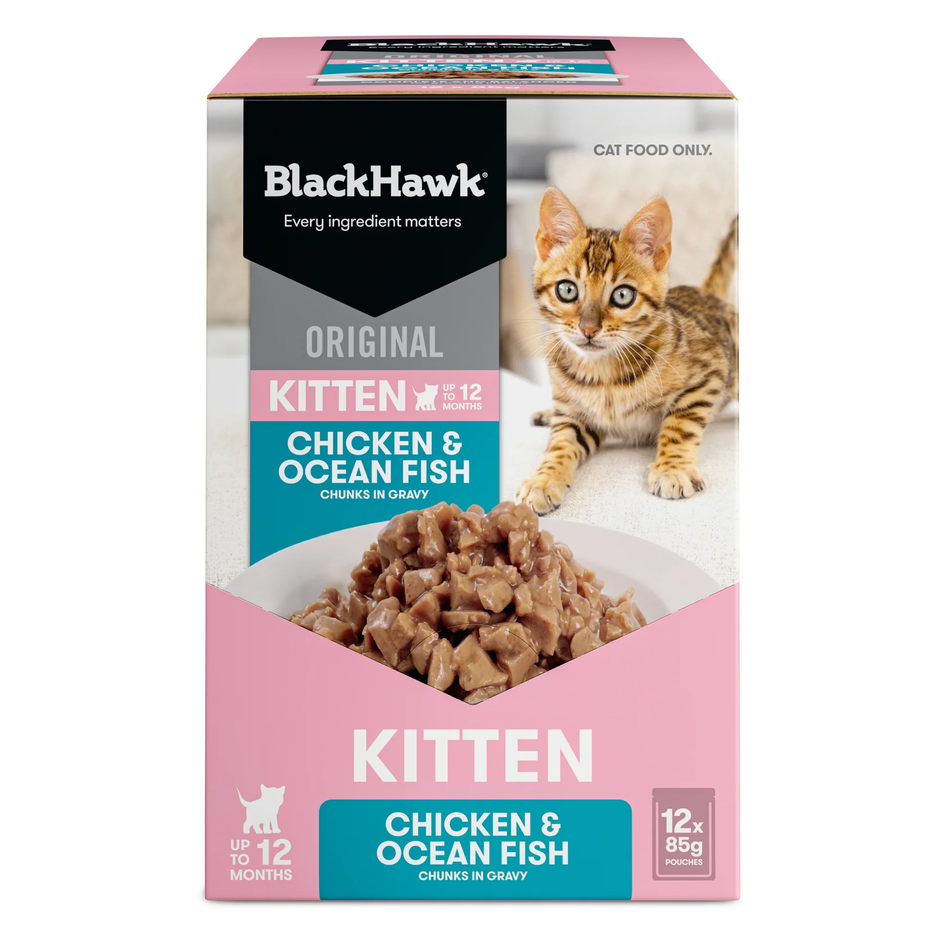Black Hawk Kitten Chicken & Ocean Fish gravy 85gx12 - Image 3
