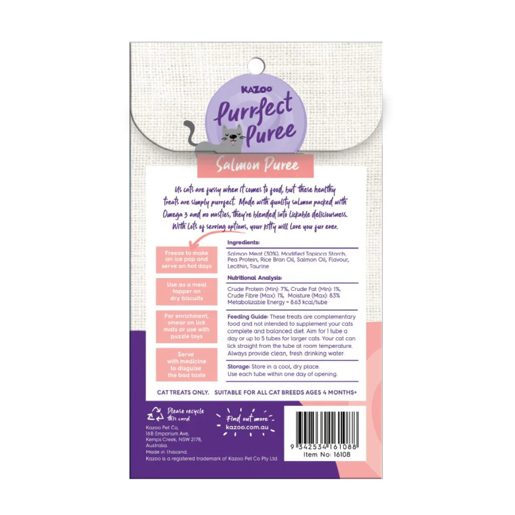 Kazoo Purrfect Puree Salmon Cat Treat 4pk 15g - Image 2