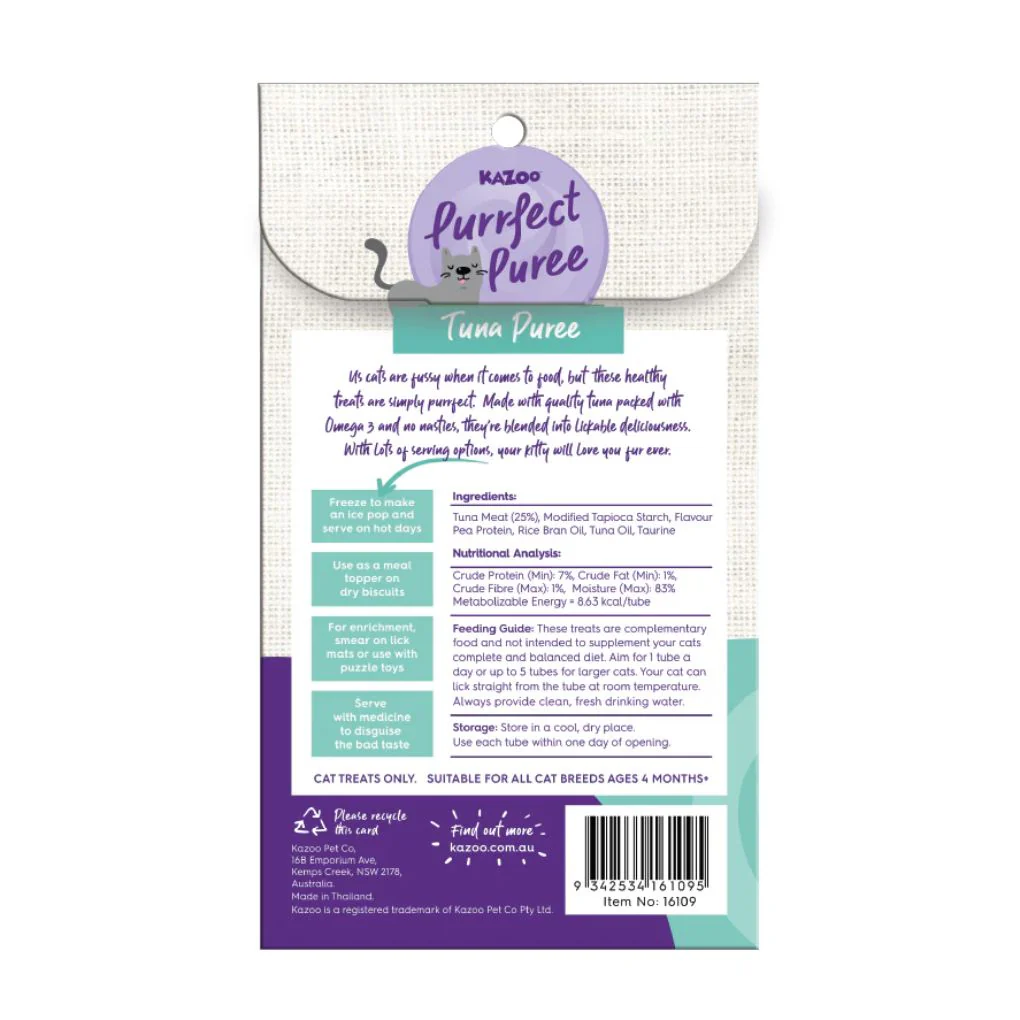 Kazoo Purrfect Puree Smooth Tuna Cat Treat 4pk 15g - Image 2