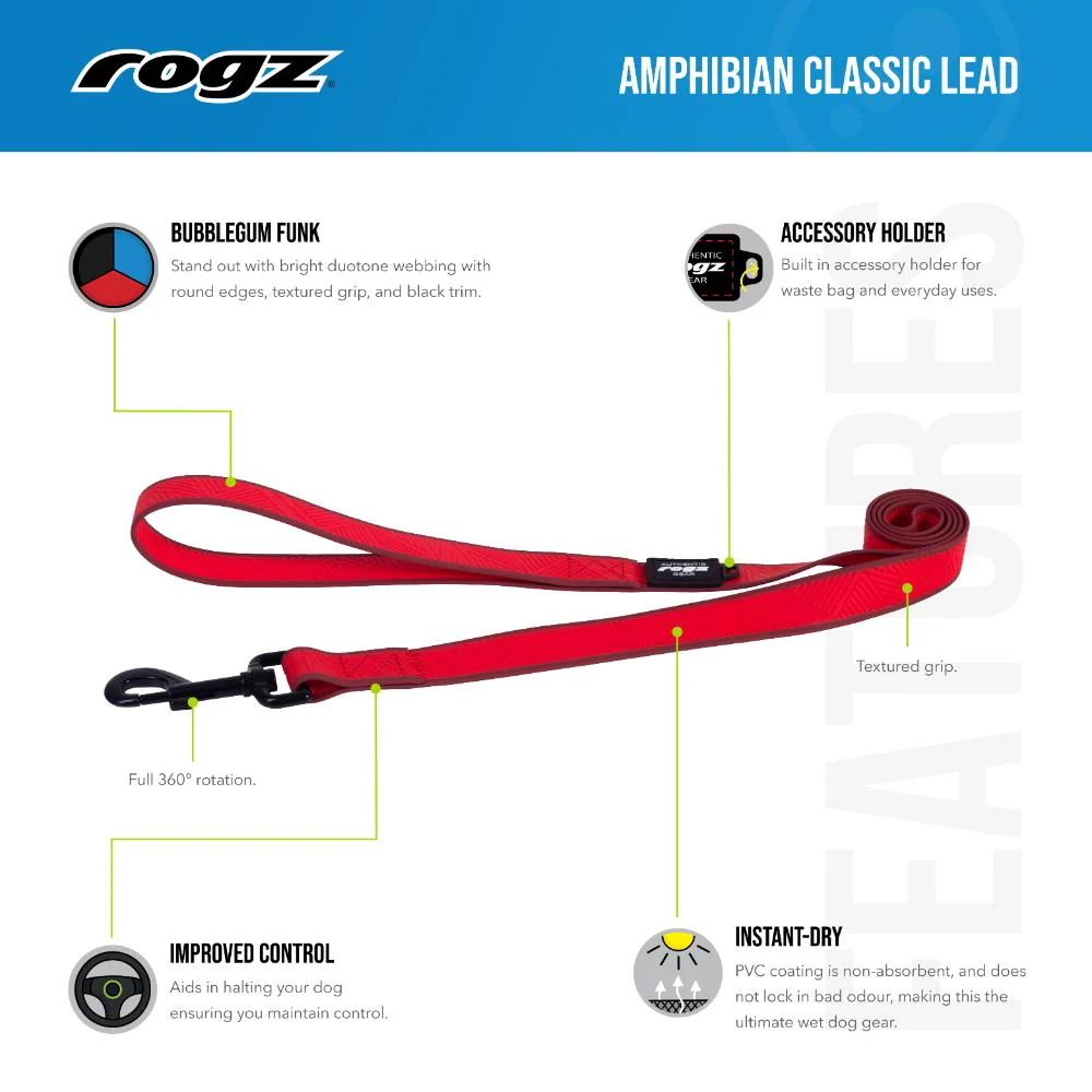 Rogz Amphibian Classic Dog Lead Red - Image 2