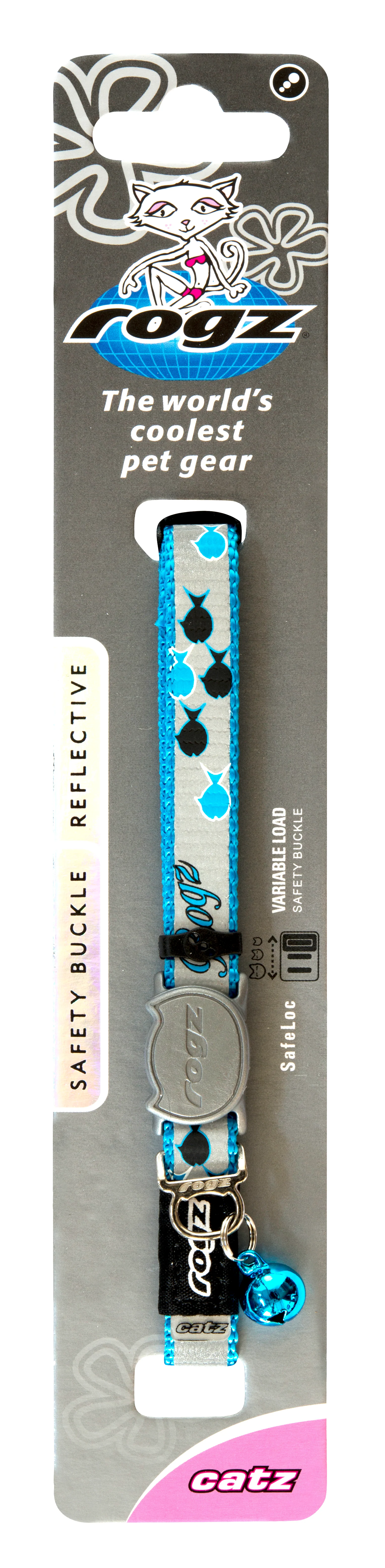 Rogz Safeloc Reflectocat Collar Blue Fish
