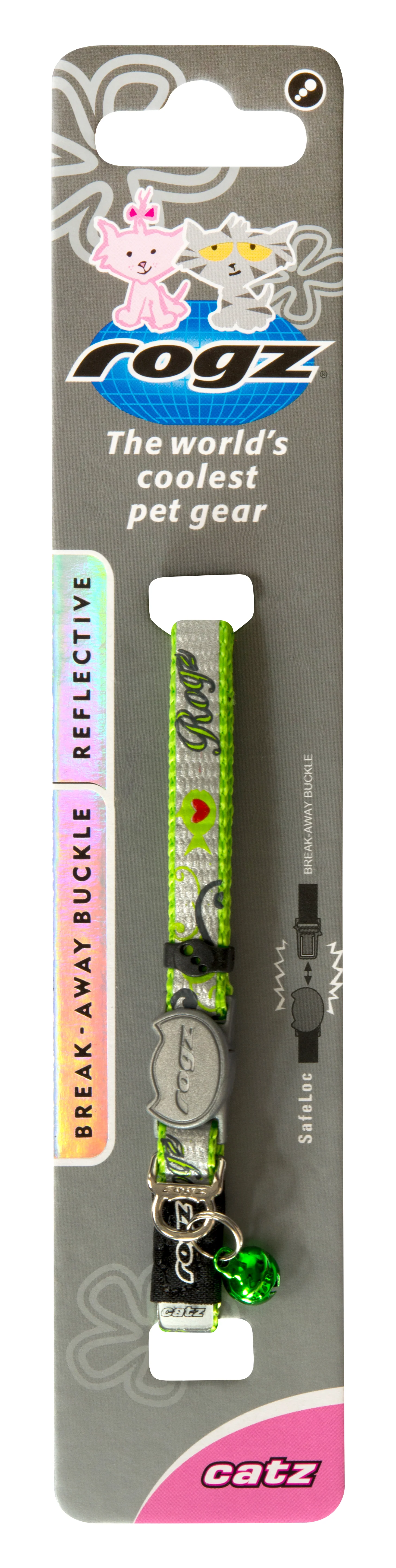 Rogz Safeloc Reflectocat Collar Lime Fish - Image 2