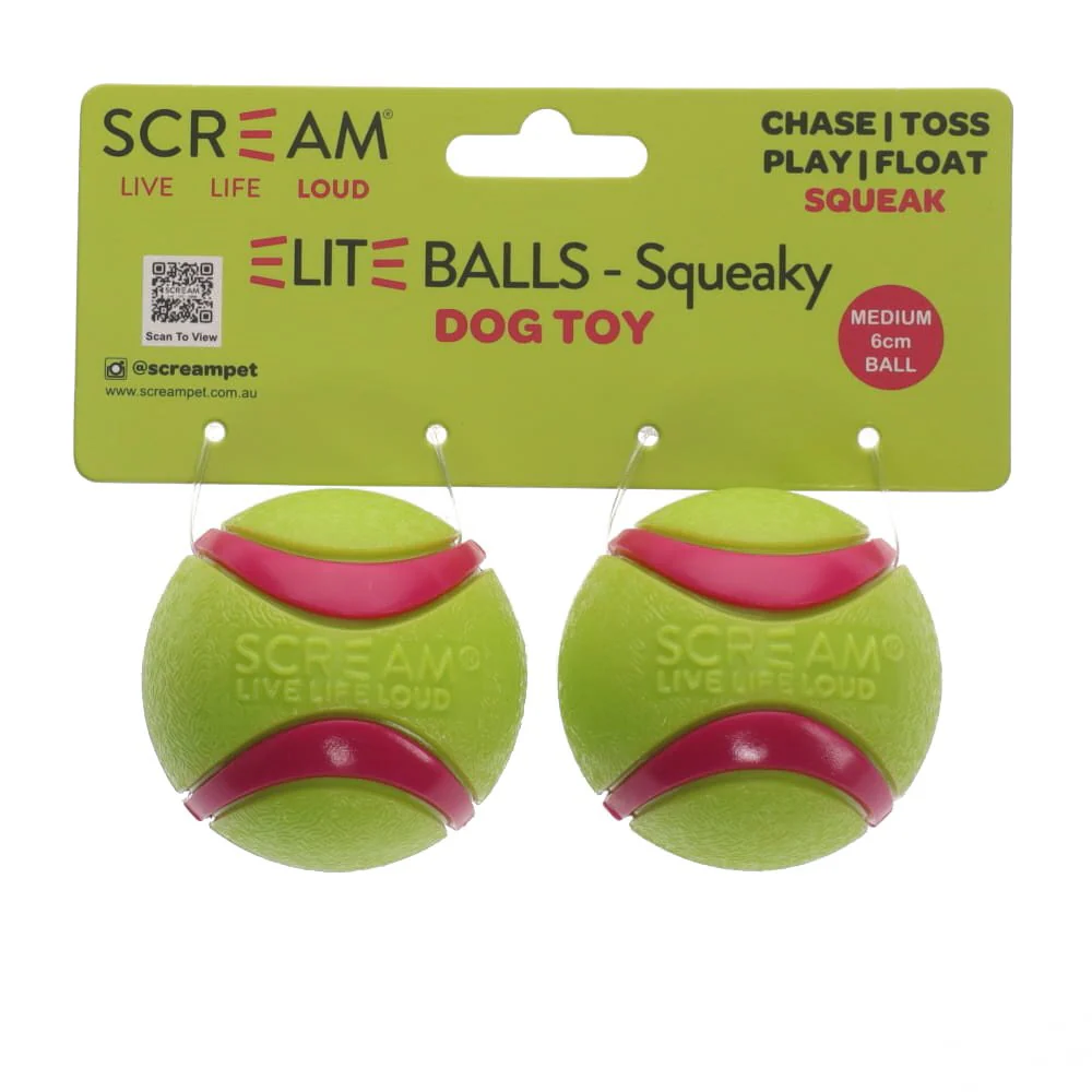 Scream Elite Ball Squeaky Green & Pink 2pk - Image 2