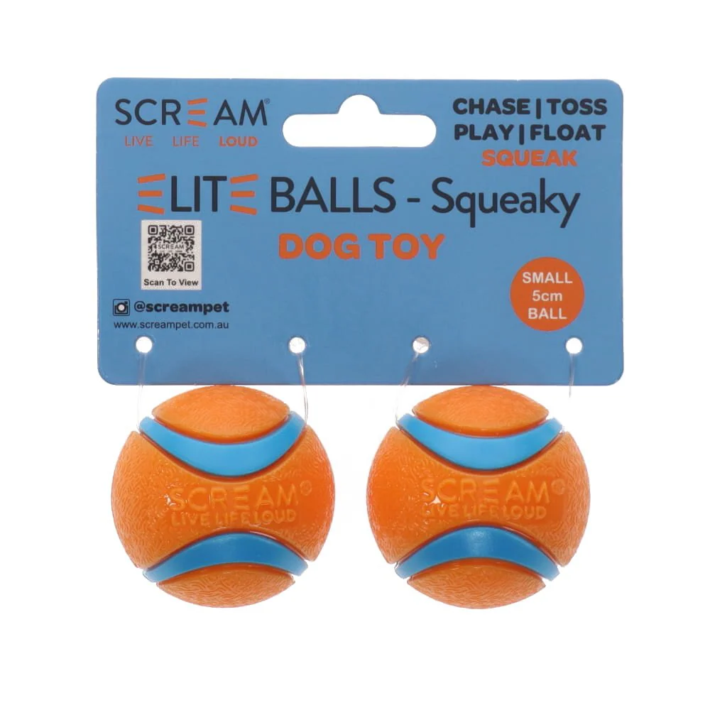Scream Elite Ball Squeaky Orange & Blue 2pk