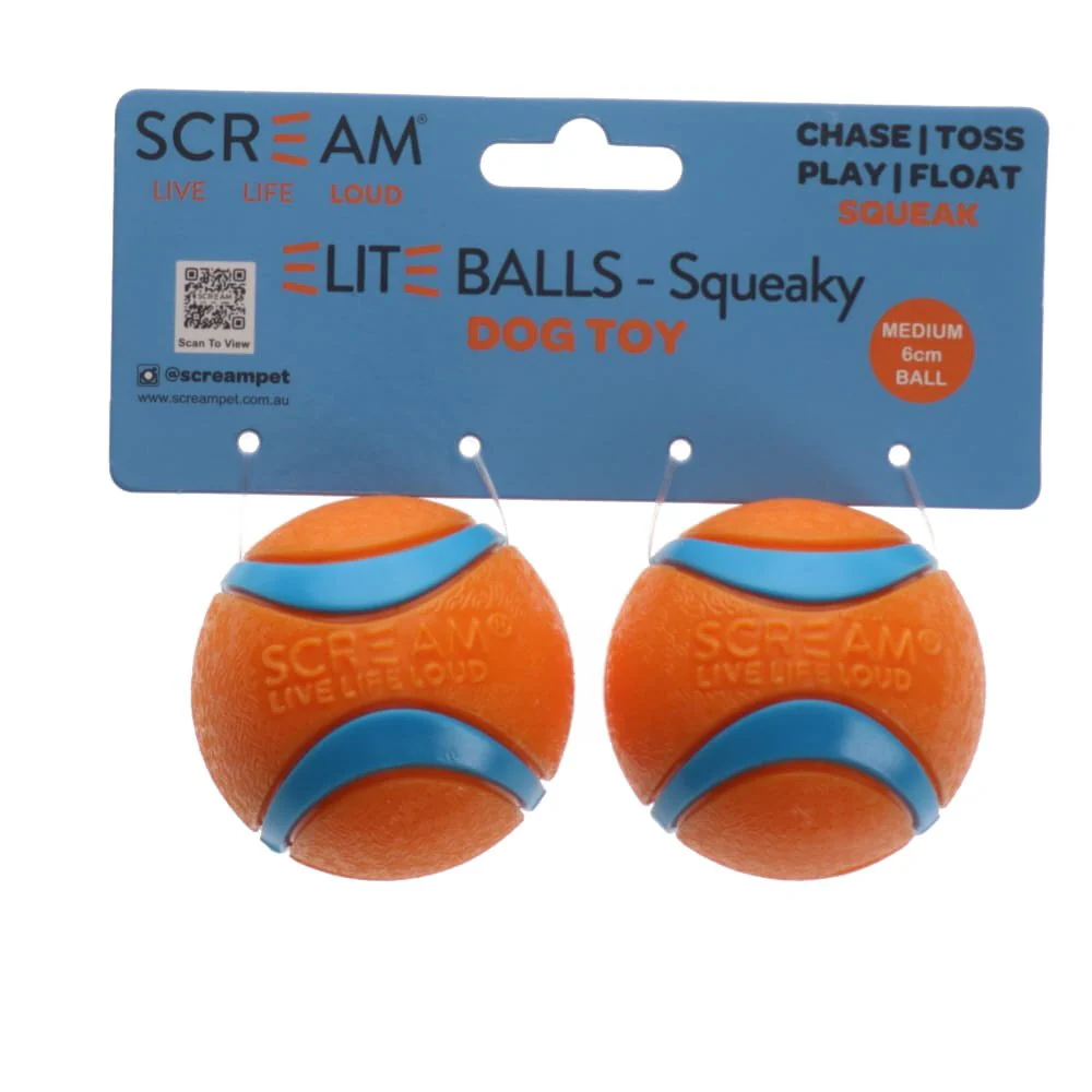Scream Elite Ball Squeaky Orange & Blue 2pk - Image 2