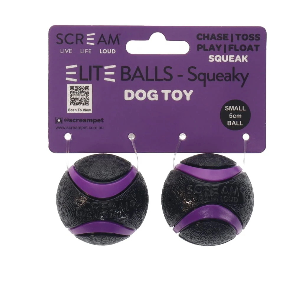 Scream Elite Ball Squeaky Black & Purple 2pk