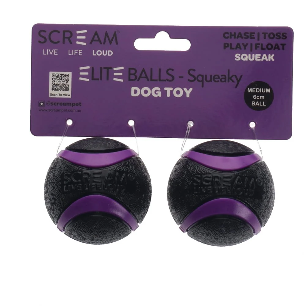 Scream Elite Ball Squeaky Black & Purple 2pk - Image 2